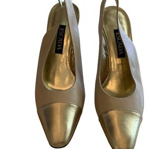 Beautiful Escada bone and gold slingbacks, Size 8.5